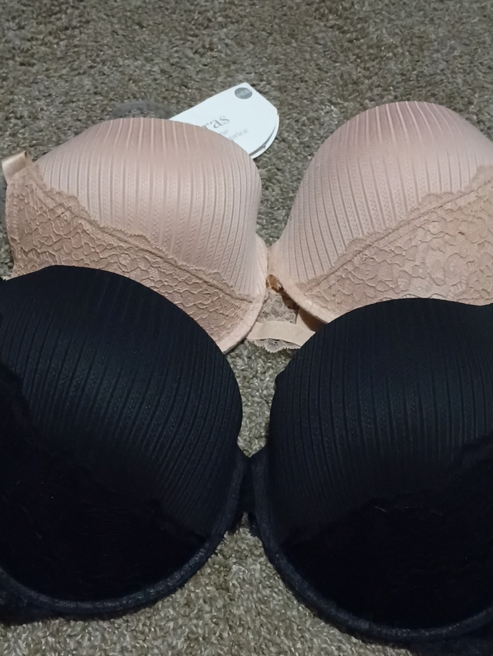 Women’s Lace Trim Strapless Bra - Nude and Black